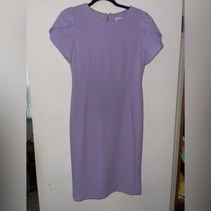 Calvin Klein Purple Sheath Midi Dress with Flutter Cap Sleeves